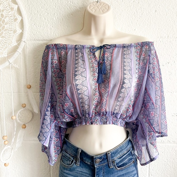 Hollister Boho Print Purple Sheer Crop Top - Picture 8 of 9
